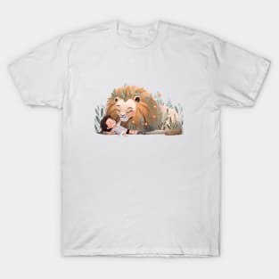 Cute Lion Animal Loving Cuddle Embrace Children Kid Tenderness T-Shirt